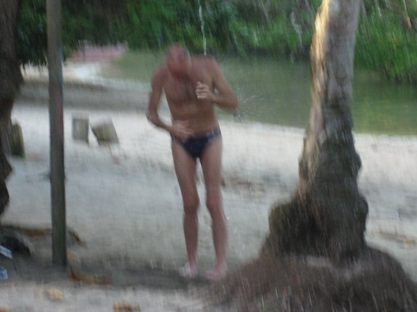 Stan Taking a Shower on the Beach.