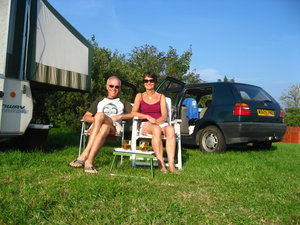 Enjoying a drink on the campsite