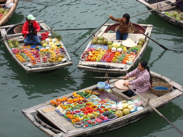 Bombarded with fruit sellers as our boat stopped at the floating village