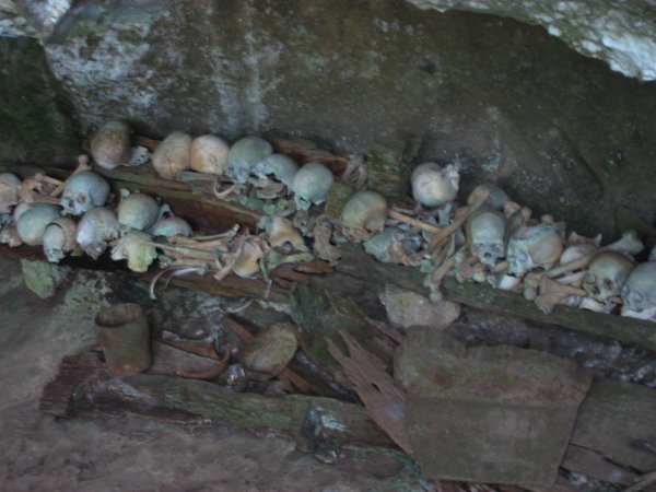 Skulls inside a cave grave