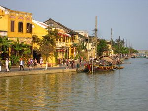 Traditional Old Buildings Line the Riverbank