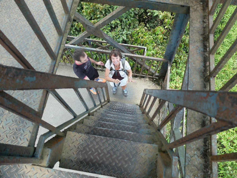 Climbing to the top of the tower at the summit