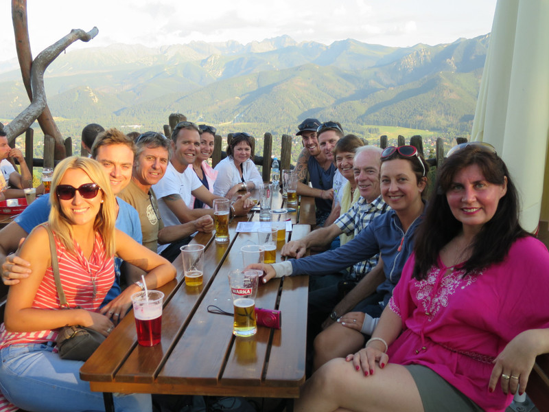 Meeting up with the wedding guests for a sunset beer