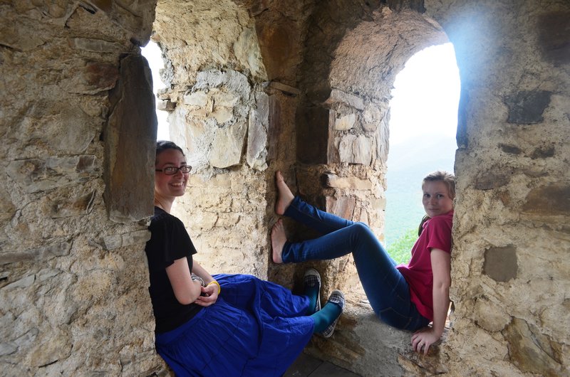 Relaxing at the top of the Nekresi Bell Tower 