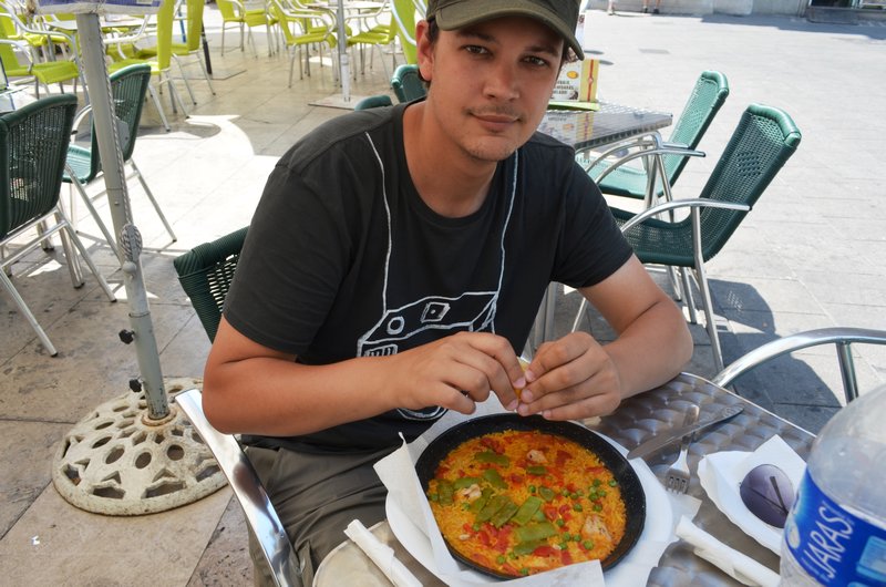 Aaron eating the famous paella 