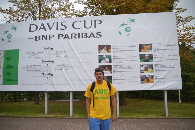 Aaron infront of the Davis Cup game board