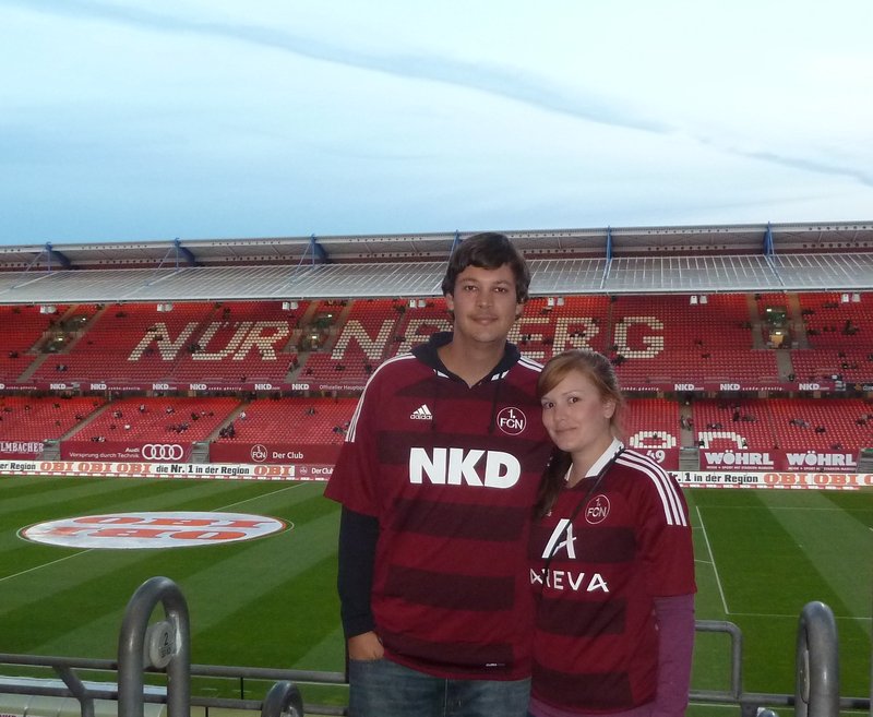 At Nuremberg Stadium in our favourite soccer teams shirt!