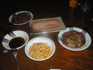Sashimi (middle) and Kilawin (the 2 smaller plates at each end)