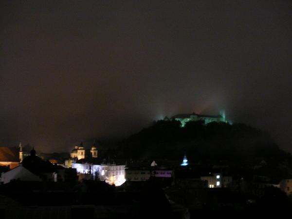 Castle lit up at night