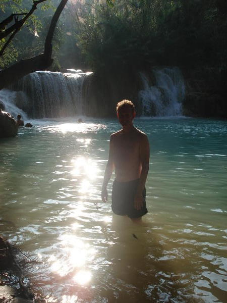 Me at the waterfall on the outskirts of Luang Prabang