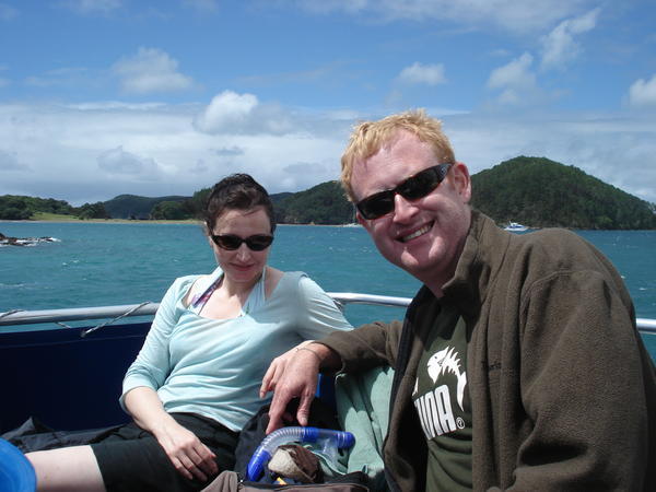 Karen and I try not to look too seasick on our Bay of Islands cruise!