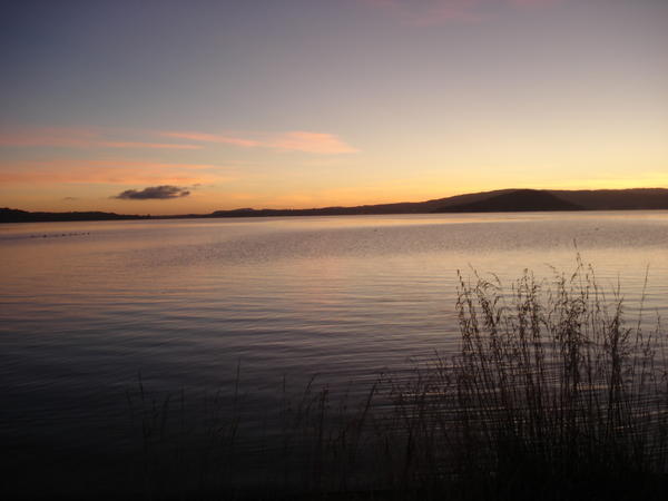 Sunset on Lake Rotorua - 5 seconds walk from our accomodation