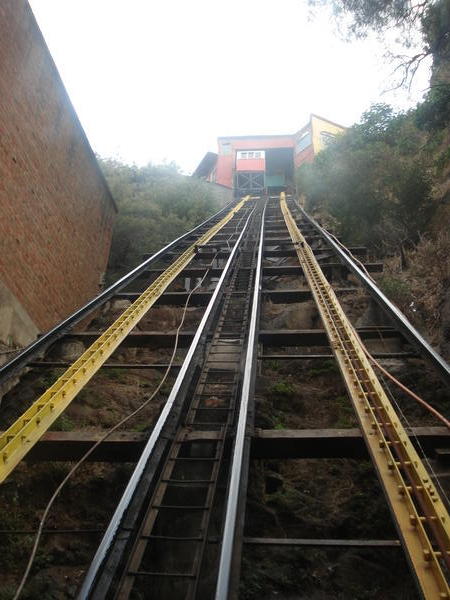 A view uphill one of the many funicular elevators in Valpraisso