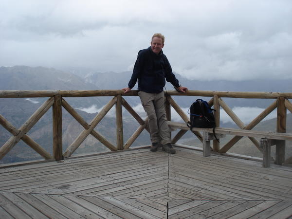 I pose on the  viewing platform on the edge of the canyon of Valle del Venado