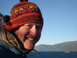 I show off my new hat on the  Navimag ferry trip
