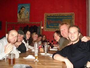 The gang celebrate finishing the W trek in a pizzeria in Puero Natales