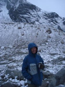 Day six - another one of me early in the morning supping a cuppa after our climb up to the Torres mirador
