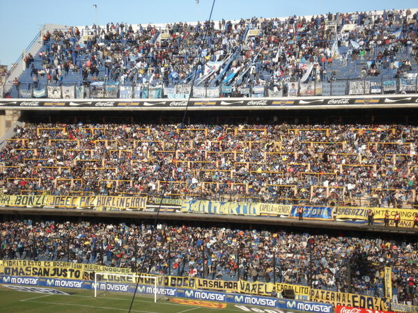 Three tiers of terracing behind the goal at the Boca stadium