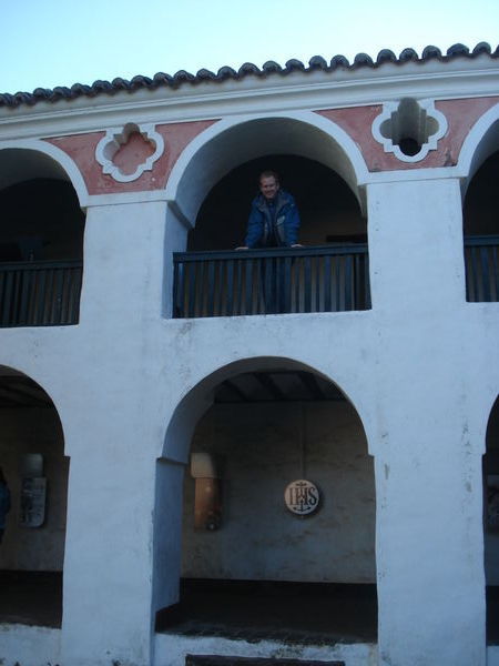 I pose on the balcony at the Entancia in Jesús María