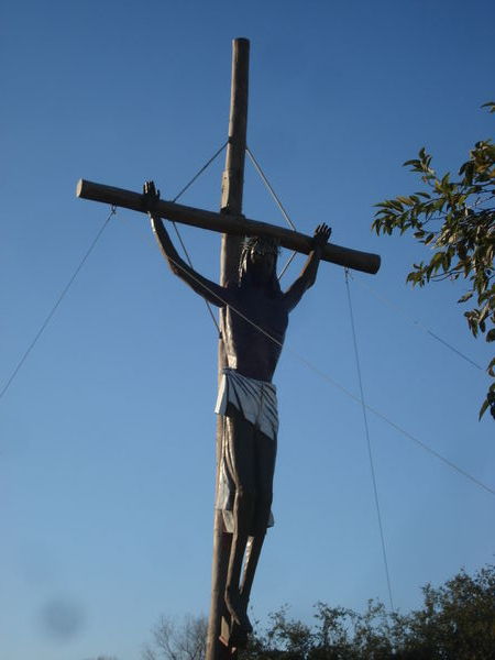 A giant cross greets visitors at the Jesuit Enstancia in Jesús María