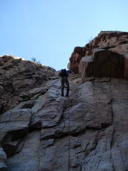 Me about half way down a 42 metre cliff face on our abseilling trip in Chaceuta 