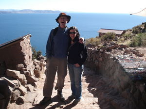 Marn and I share a joke on our visit to Isla Taquile on Lake Titicaca