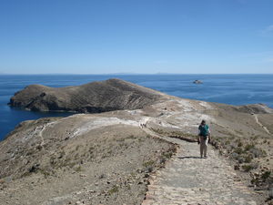 Marnie takes her time on the steep climb on our Isla del Sol walk