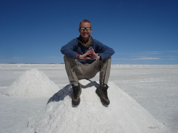 Sitting on a big pile of salt at Salar de Uyuni