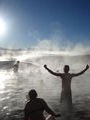 I raise my arms in triumph before plunging into the hot springs
