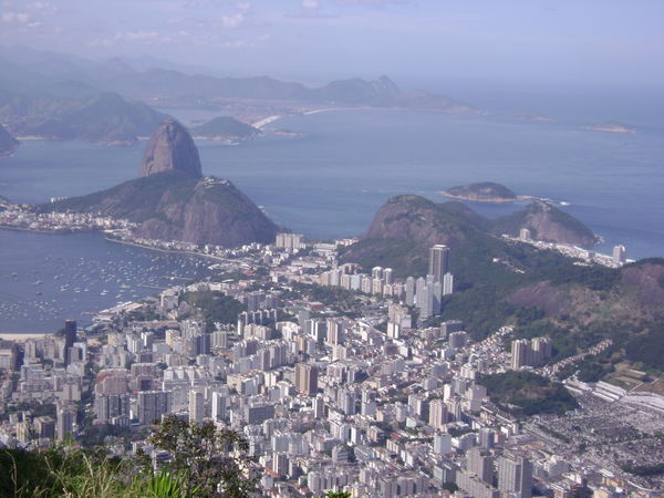 Looking down to Sugar Loaf Mountain from the Christ the Redeemer statue