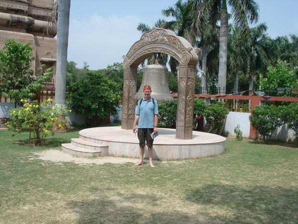 Me next to a ritual bell - Sarnath