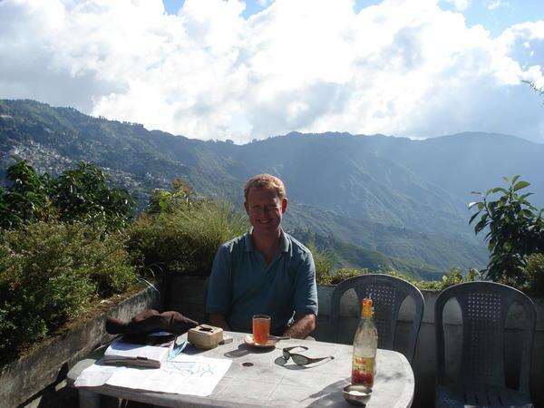In garden of the Hot Stimulating Cafe overlooking Darjeeling