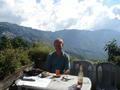 In garden of the Hot Stimulating Cafe overlooking Darjeeling