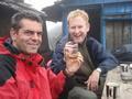 Enjoying an 11.30am brandy with Hans on our Tonglu trek