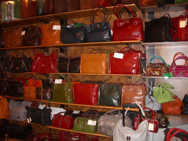 Handbags in Florence leather store