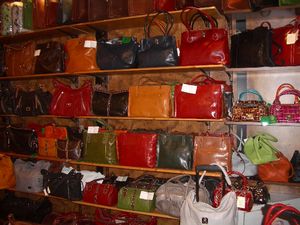 Handbags in Florence leather store