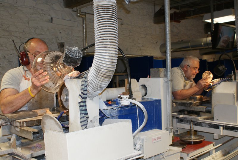the cutting process at Waterford Crystal
