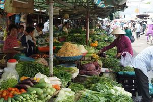 The vast selection of vegetables at Vinh Long market