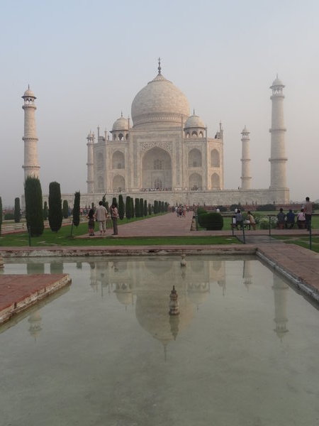 Taj Mahal and its reflection at dawn