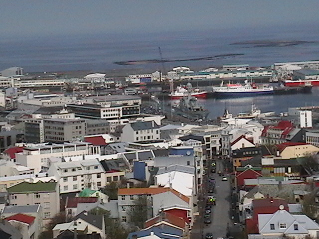 Aerial view of waterfront in Reykjavik
