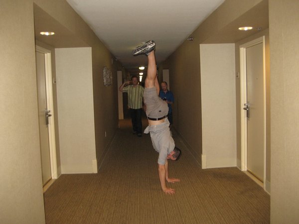 Gymnastics in the hallway