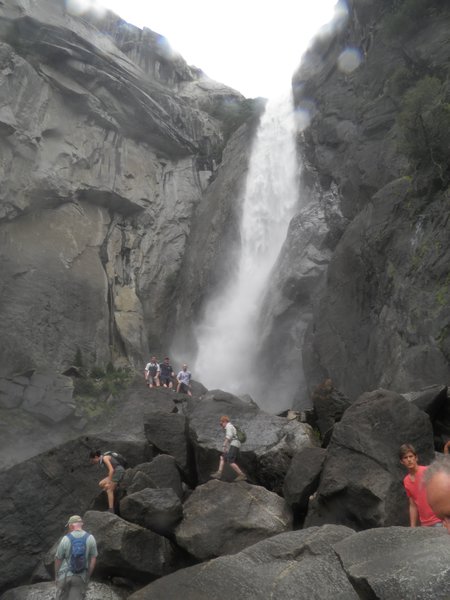 The boys clambering to the top of Yosemite Falls