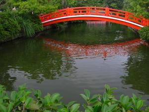 Red bridge and reflection in Kyoto