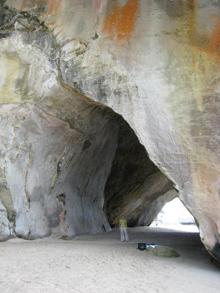Clare in the arch at Cathedral Cove