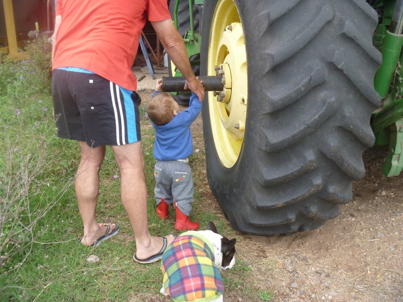 Inspecting the tractor tyres