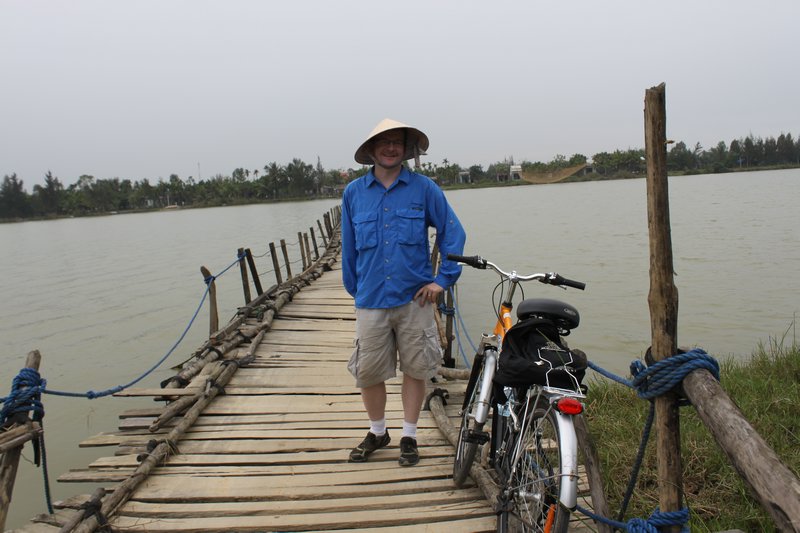 Before crossing over a bamboo bridge