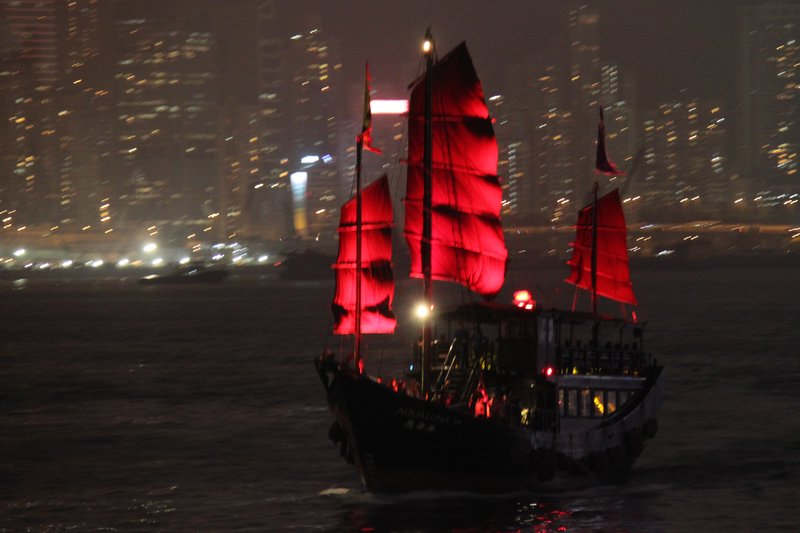 Asian junk boat in HK harbour