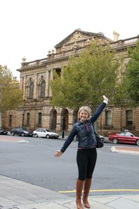 Kat in her Adelaide element - Supreme Court in the background