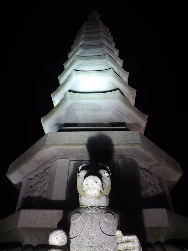 Temple statue at night