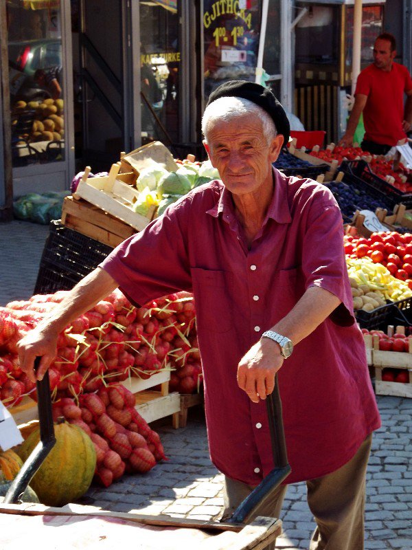 Old man working the trolleys in the Pristine bazaar, Kosovo